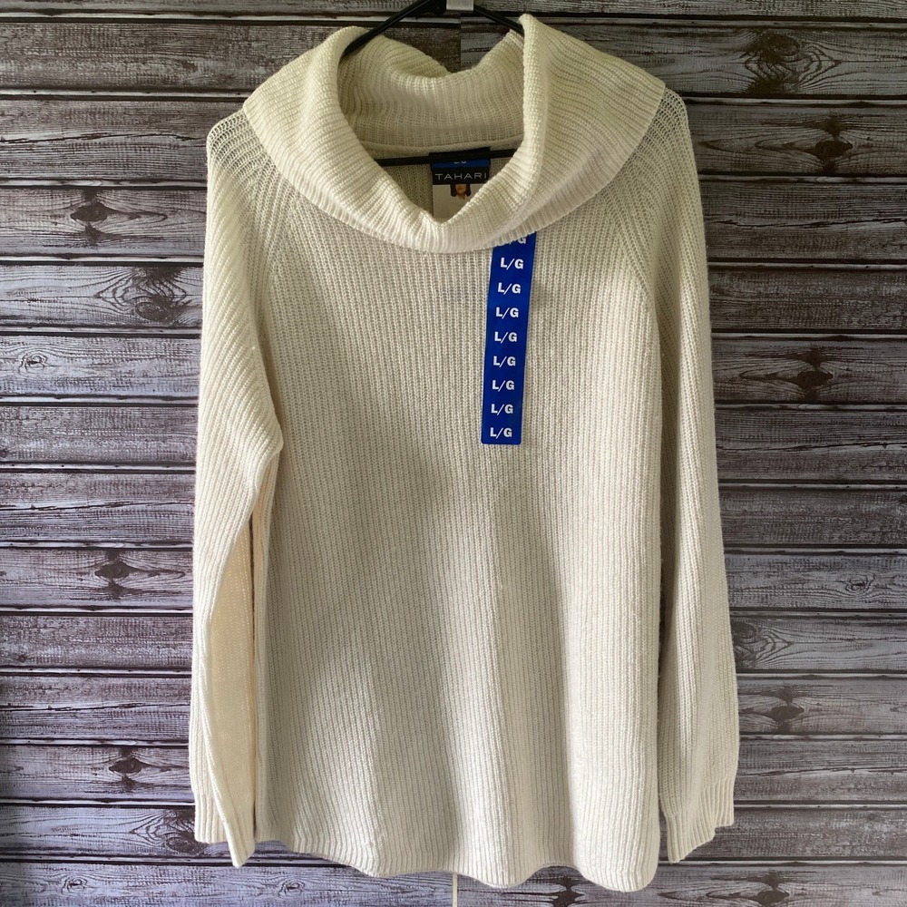 Tahari Women's Cowl-Neck‎ Sweater Size L Off-White Long-Sleeved NWT
